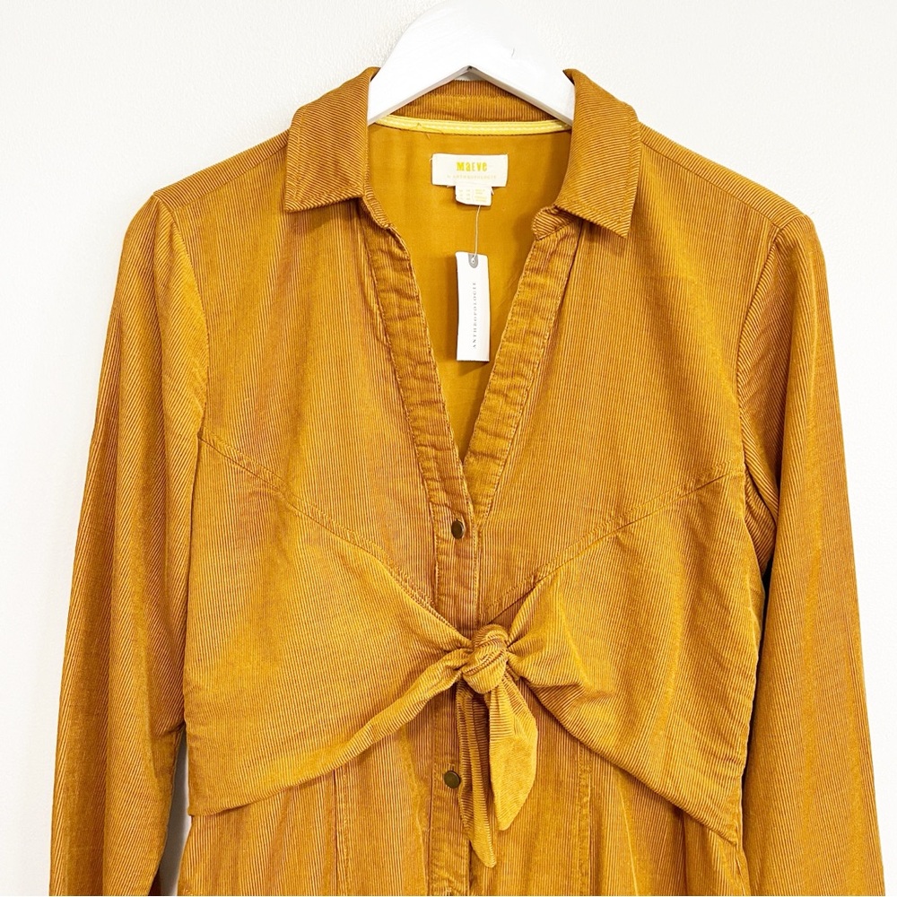 Anthropologie Mustard Yellow Tie-Front Dress - Picture 4 of 8